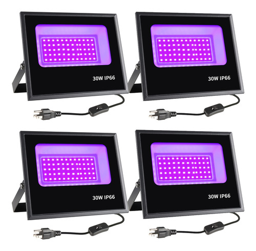 Led Reflector De Luz Negra Ultravioleta 30w Ip66 Enchufe 4pz