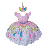 Vestido Infantil Unicórnio Rosa Festa Luxo