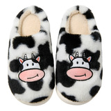 Pantuflas De Vaca Difusas Zapatos De Algodón Cómodo Y Cálido