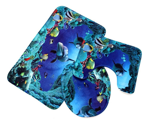 Anriy Juego De 3 Tapetes De Baño Con Diseño De Delfín Azul