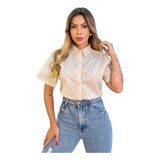 Camisa Blusa Feminina Social Lisa Com Detalhes Brilho Promoç