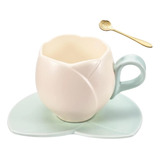 Exquisita Taza De Té De Tulipán Y Platillo Con Cuchara