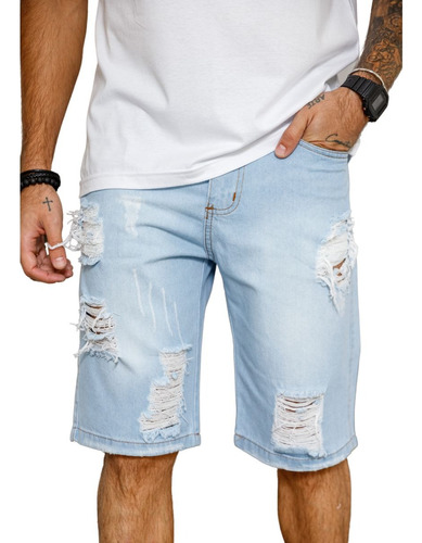 Bermuda Jeans Masculina Shorts Preto Jeans Masculino Rasgado