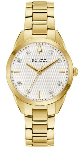 Reloj Bulova Sutton 97p161 Original Para Dama Time Square Color De La Correa Dorado Color Del Bisel Dorado Color Del Fondo Blanco