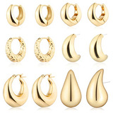 Pendientes Chunky Gold Para Mujeres, Set Ligero De Aros