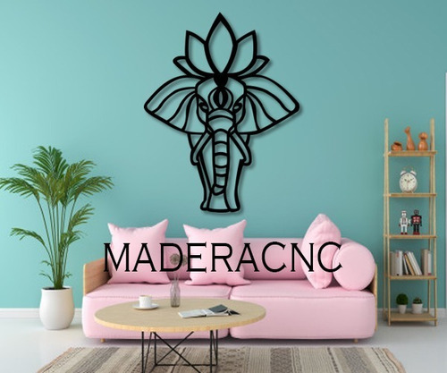 Cuadro Decorativo Elefante/loto Madera Mdf 6mm Pared Sala