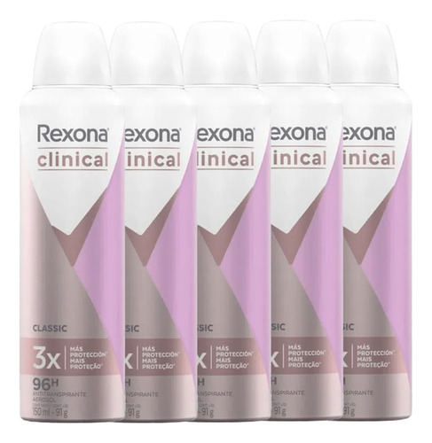 Kit Antitranspirante Rexona Clinical Classic 150ml 5 Unidade