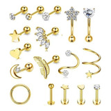 17pcs Piercing Aretes Oreja Cartílago Amor Acero Inoxidable 