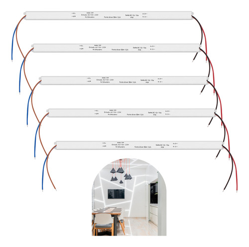 Kit 5 Fonte Slim Driver Para Perfil Fita De Led 12v 10a 120w