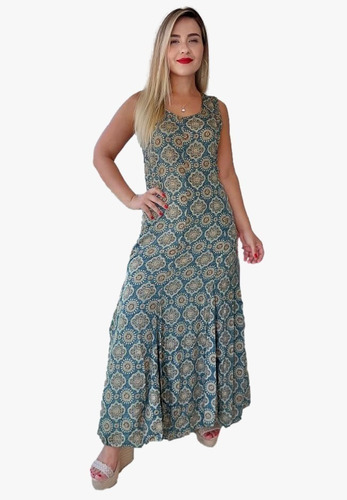 Vestido Longo Indiano Estampado Toque De Seda-cod.ldr-206a