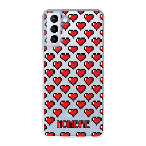 Funda Galaxy Antigolpes Corazones Pixel Personalizada Nombre