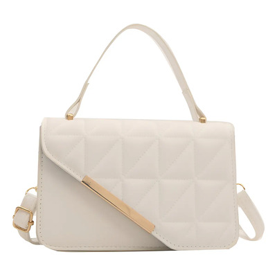 Exquisito Bolso Cuadrado Pequeño Rombo Bandolera Para Mujer Color Blanco Liso Oro