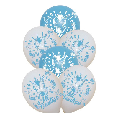 50 Globos Bautizo Blanco\u002Fazul 9 Látex Impreso 360 | MercadoLibre