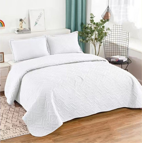 Cubrecama Delgado Blanco Unicolor Quilt 2plaza Teng Fei