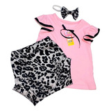 Conjunto Beba Remera, Bombachudo Animal Print Y Vincha Setx3