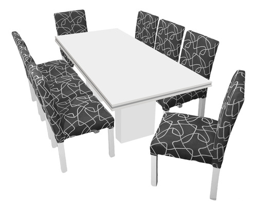 Juego Mesa Comedor Rectangular Tr 180x90 + 8 Sillas Chenille