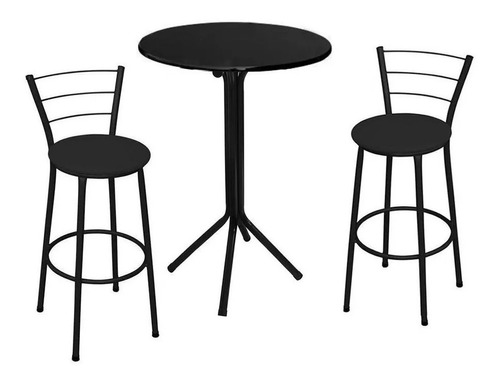 Conjunto De Mesa Bistrô Alta Preto 2 Banquetas Preta Fortmix