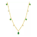Collar Cadena Laminado En Oro Esmeraldas Para Mujer