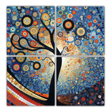 140x140cm Pintura Vanguardia Mosaico Árbol De Vida Flores