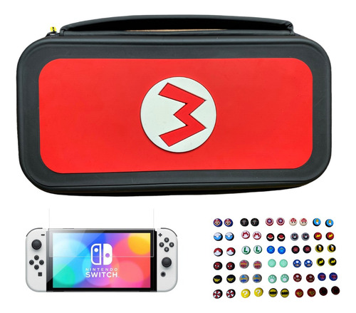 Estuche Nintendo Switch Oled Diseño M Mario +vidrio+ 2 Grips