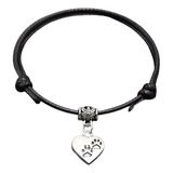 Pulsera Corazon Huellas Perro Oso Amor Mascota Negro