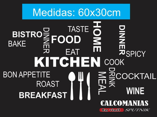 Vinil Pared Letras Cocina 60x30cm