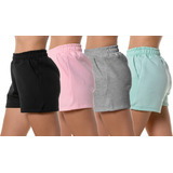 Kit 04 Shorts Feminino Curto Bermuda Moletom Bolsos Fitness 