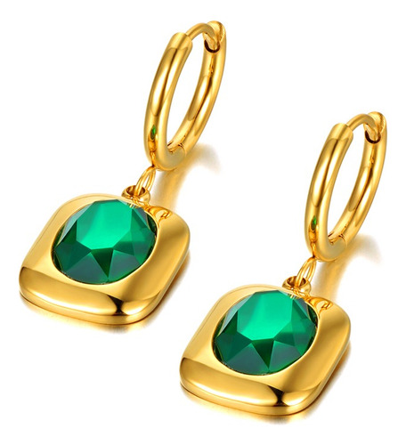 Aretes Oro Laminado Para Mujer  Con Esmeralda Elegantes