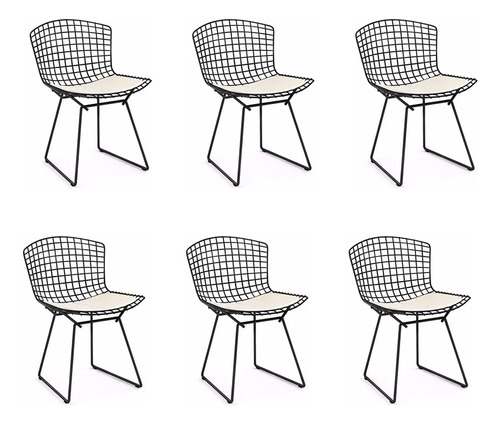 Kit 6 Cadeiras Design Bertoia Preta Com Assento Sintético