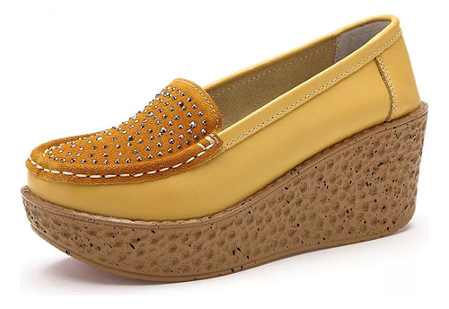 Zapatos De Mujer Mocasines Ligeros Con Cuña 7 Cm Amarillo 20