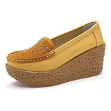 Zapatos De Mujer Mocasines Ligeros Con Cuña 7 Cm Amarillo 20