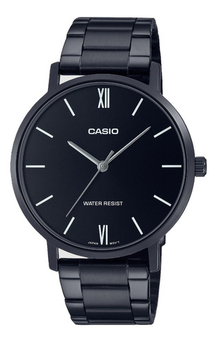 Reloj Casio Mtp Vt01b Acero Inoxidable Negro Cristal Mineral
