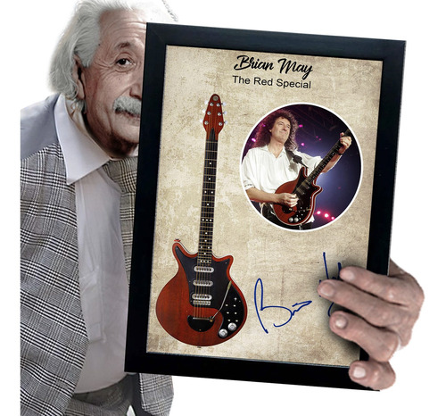 Quadro E Moldura Guitarra Assinatura Brian May Queen 30x21cm