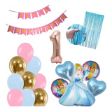 Combo Deco Princesa Cenicienta Globo 3d 80cm Feliz Cumple