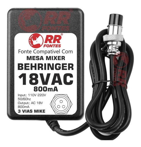 Fonte Ac 18v Behringer Mx1604a Mx802a, Mx1602a, Dx100, Dx500