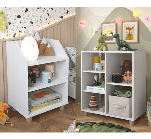 Kit Estante Organizadora Com Mesa De Cabeceira Infantil Luxo