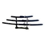 Set Triple Katana Juego X3 Con Soporte Atril Sin Filo Negra