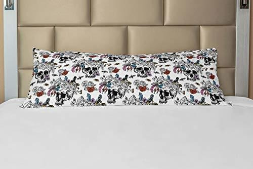 Funda Almohada Cuerpo Gótica Calavera Flores - Rojo Negro