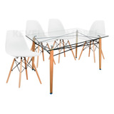 Comedor Moderno Eames Mesa Vidrio Templado 120cm + 4 Sillas