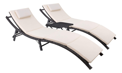 ~? Devoko Patio Chaise Lounge Sets Outdoor Rattan Ajustable