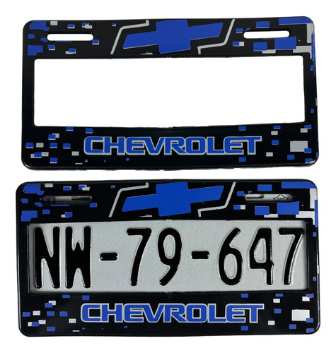 Par De Marcos Portaplacas Chevrolet Azul Corvette Trax Volt