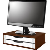 Suporte Para Monitor Mdf Tabaco Com 2 Gavetas Brancas