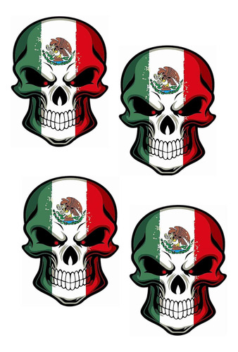 4 Calcomanías De Calavera Con Bandera Mexicana, 2.5 Pulgadas