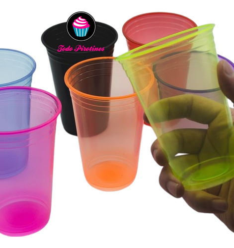 100 Vasos Plasticos Neon Brillan Luz Negra Fiestas 300 Cc.