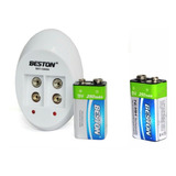 2 Baterias Recargable Cuadrada 9v 250mah+cargador Doble Best