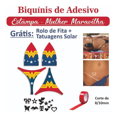 Biquínis De Adesivo Estampados P/ Bronzeamento + Fita E Tatu