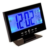 Relógio De Mesa Digital Preto De Lcd Com Iluminação Em Led