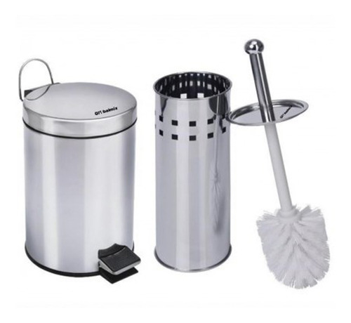 Kit Lixeira 5 Litros Inox + Escova Sanitária Inox Banheiro