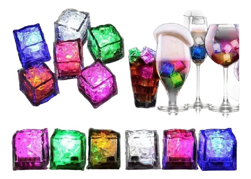 Cubo Hielo Luminoso Luz Led Decoracion Multicolor X12 