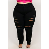 Calça Plus Size Jeans Rasgada Destroyed Jociele Premium